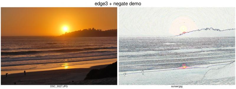 在图片上使用 edge 和 negate 选项